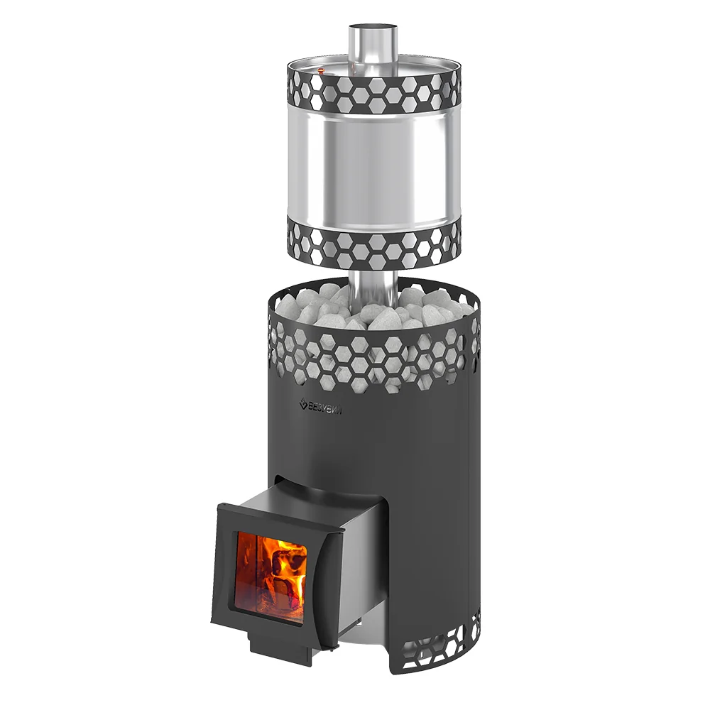 Печь для бани Везувий "Чёрная Пчёлка 20 С" НЕРЖ. с баком