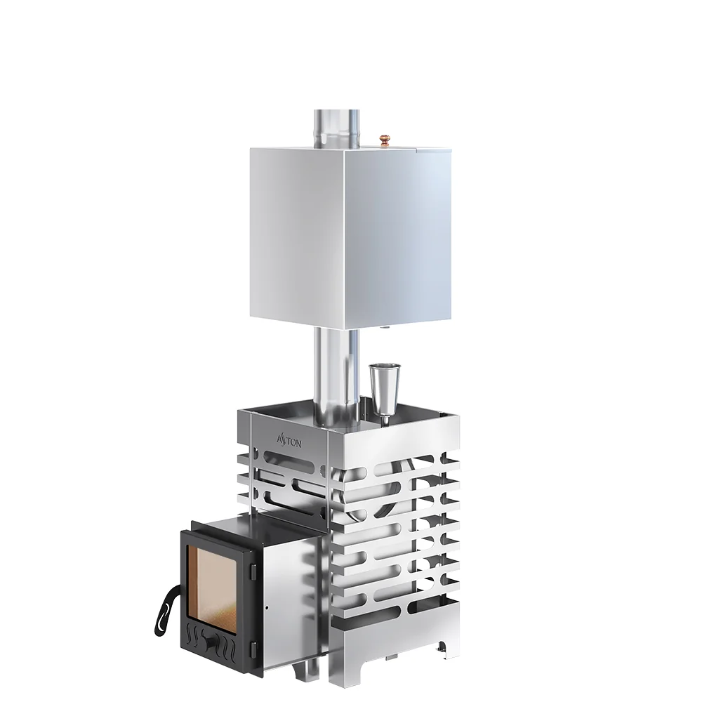 Печь для бани ASTON 12 НЕРЖ. стекло с баком на трубе 50л Ø115 (AISI 439)