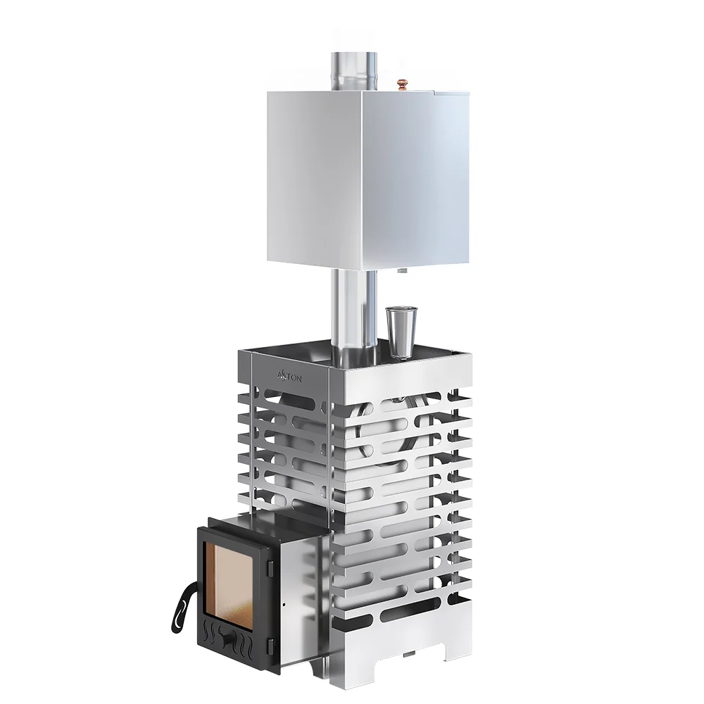 Печь для бани ASTON 16 НЕРЖ. стекло с баком на трубе 50л Ø115 (AISI 439)