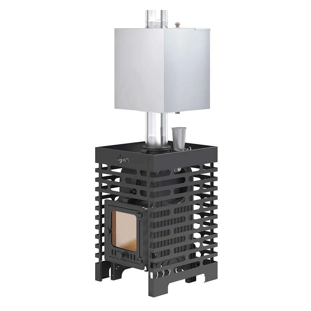 Печь для бани ASTON «Шторм 16» (ДТ-4С) б/в с баком на трубе 50л Ø120 (AISI 439) «ШТОРМ»