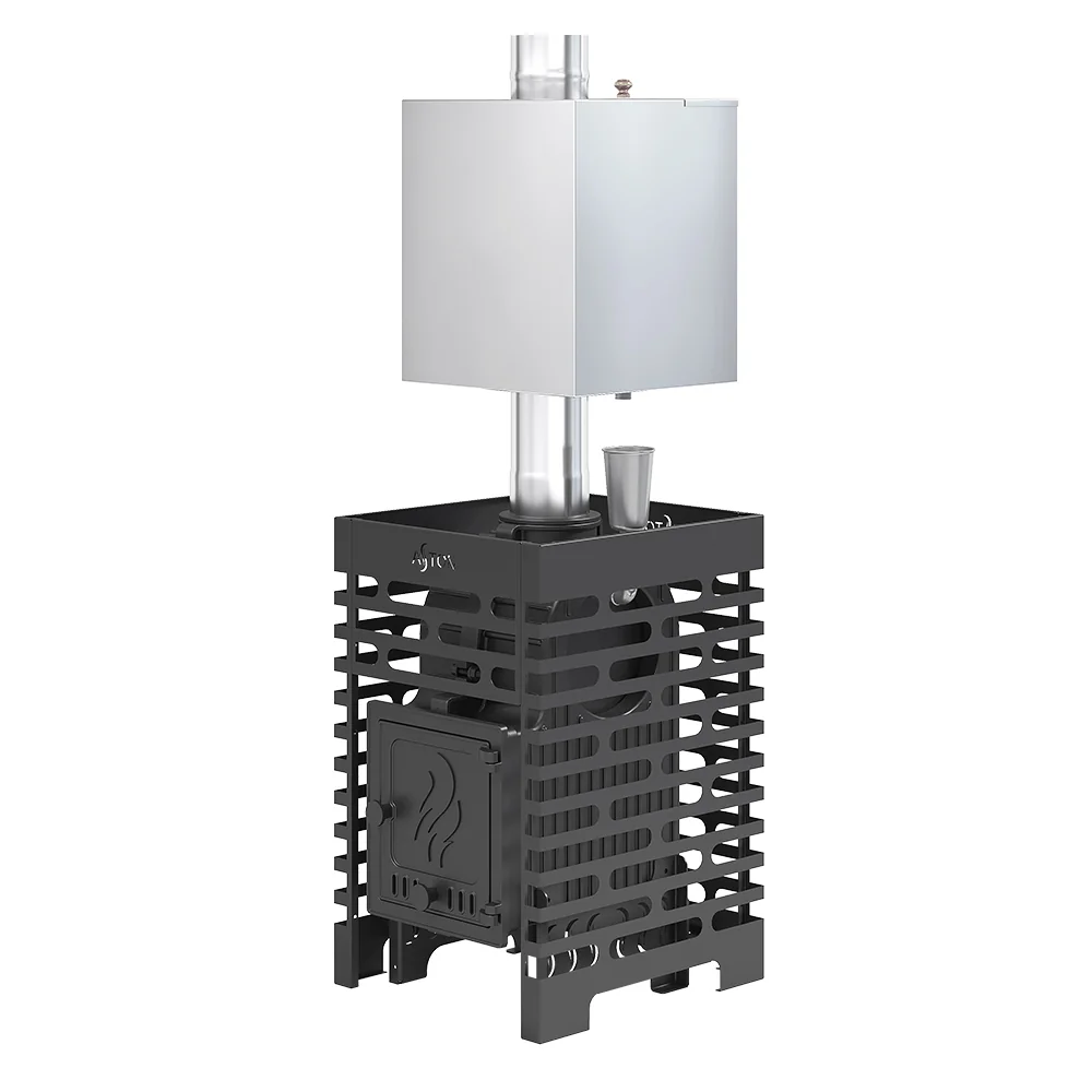 Печь для бани ASTON «Шторм 16» (ДТ-4) б/в с баком на трубе 50л Ø120 (AISI 439) «ШТОРМ»